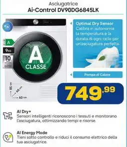 Euronics SAMSUNG Asciugatrice Ai-Control DV90DG6845LK offerta
