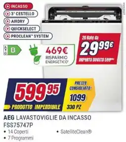 Trony AEG LAVASTOVIGLIE DA INCASSO FSS75747P offerta
