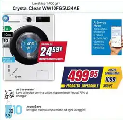 Trony SAMSUNG Lavatrice 1.400 giri Crystal Clean WW10FG5U34AE offerta