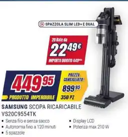 Trony SAMSUNG SCOPA RICARICABILE VS20C9554TK offerta