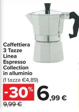 Carrefour Caffettiera 3 Tazze Linea Espresso Collection in alluminio offerta
