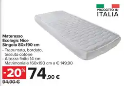Carrefour Materasso Ecologic Nice Singolo 80x190 cm offerta