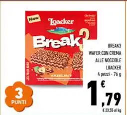 Conad Break3 Wafer con Crema alle Nocciole Loacker offerta