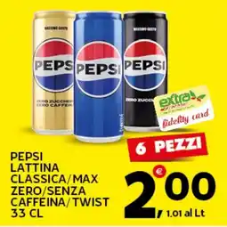 Extra Supermercati Pepsi lattina classica/max zero/senza caffeina/twist offerta
