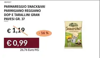 Prezzemolo e Vitale Parmareggio snack&vai parmigiano reggiano dop e tarallini gran pavesi offerta