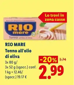 Lidl RIO MARE Tonno all'olio di oliva offerta