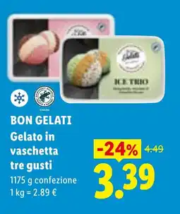 Lidl BON GELATI Gelato in vaschetta tre gusti offerta