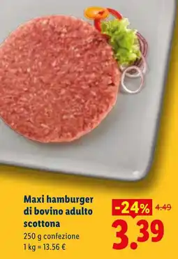 Lidl Maxi hamburger di bovino adulto scottona offerta
