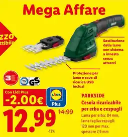 Lidl PARKSIDE Cesoia ricaricabile per erba e cespugli offerta