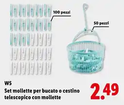 Lidl W5 Set mollette per bucato o cestino telescopico con mollette offerta