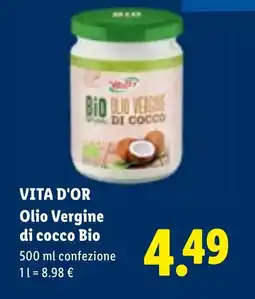 Lidl VITA D'OR Olio Vergine di cocco Bio offerta