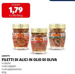ALDI Zarotti filetti di alici in olio di oliva offerta