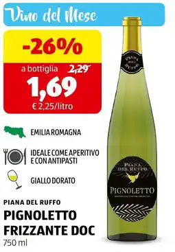 ALDI Piana del ruffo pignoletto frizzante DOC offerta