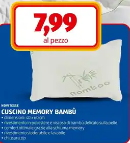 ALDI Novitesse cuscino memory bambù offerta