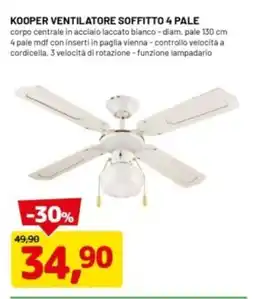 DPiù Kooper ventilatore soffitto 4 pale offerta