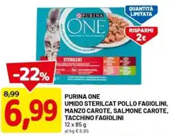 DPiù Purina one umido sterilcat pollo fagiolini, manzo carote, salmone carote, tacchino fagiolini offerta
