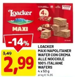 DPiù Loacker maxi napolitaner wafer con crema alle nocciole 100% italiane wafers offerta