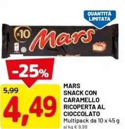 DPiù Mars snack con caramello ricoperta al cioccolato offerta