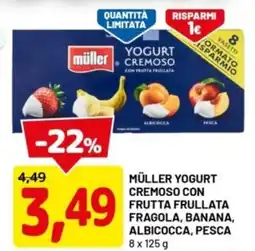 DPiù Müller yogurt cremoso con frutta frullata fragola, banana, albicocca, pesca offerta