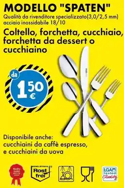 Tedi MODELLO "SPATEN" Coltello, forchetta, cucchiaio, forchetta da dessert o cucchiaino offerta