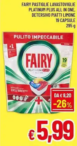 A&O Fairy pastiglie lavastoviglie platinum plus all in one, detersivo piatti limone 19 capsule offerta