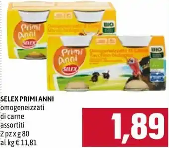 Famila Selex Primi Anni Omogeneizzati di Carne assortiti 2 pz x 80g offerta