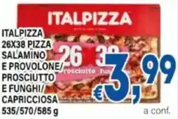 DEM Italpizza 26x38 pizza salamino e provolone/ rosciutto prosciutto e funghi capricciosa offerta