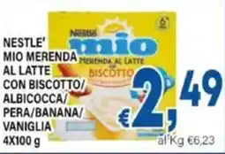 DEM Nestle' mio merenda al latte con biscotto albicocca pera/banana/ vaniglia offerta
