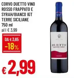 Galassia Corvo duetto vino rosso frappato e syrah/bianco igt terre siciliane offerta