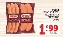 Deco Supermercati Wuber i tipici wurstel, frankfurter, servelade offerta
