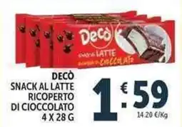 Deco Supermercati Deco snack al latte ricoperto di cioccolato offerta