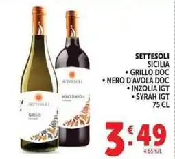 Deco Supermercati Settesoli sicilia, grillo doc, nero d'avola doc offerta
