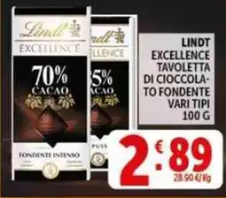 Deco Supermercati Lindt excellence tavoletta di cioccola to fondente offerta