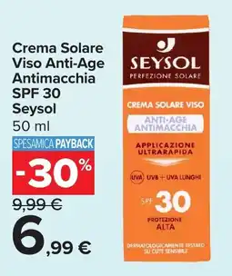 Carrefour Crema Solare Viso Anti-Age Antimacchia SPF 30 Seysol offerta