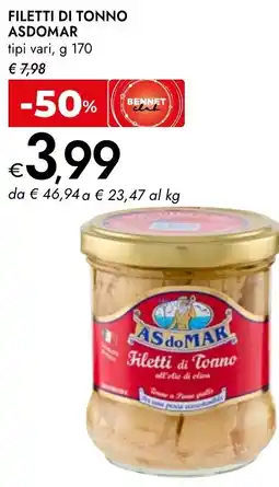 Bennet Filetti di tonno ASDOMAR offerta
