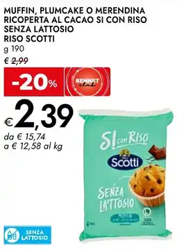Bennet Muffin, plumcake o merendina ricoperta al cacao si con riso senza lattosio RISO SCOTTI offerta