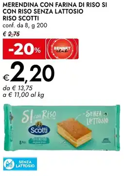 Bennet Merendina con farina di riso si con riso senza lattosio RISO SCOTTI offerta
