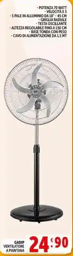 Deco Supermercati Gadip ventilatore a piantana offerta