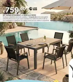 Progress Set tavolo estensibile +6 sedie alu wood offerta