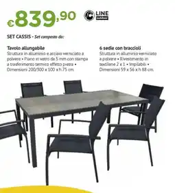 Progress Set cassis tavolo allungabile, 6 sedie con braccioli offerta
