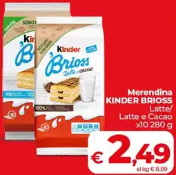 Coop Merendina KINDER BRIOSS Latte Latte e Cacao offerta