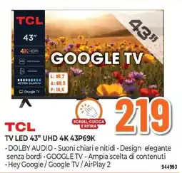 Expert TCL TV LED 43" UHD 4K 43P69K offerta