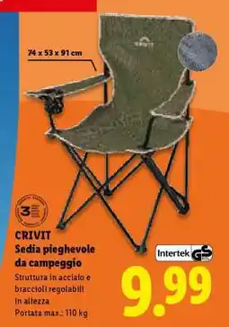 Lidl CRIVIT Sedia pieghevole da campeggio offerta