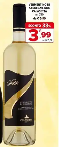 Iperal Vermentino di sardegna doc CALASETTA offerta