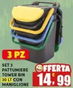 Maury's Set 3 pattumiere tower bin 30 lt con maniglione offerta