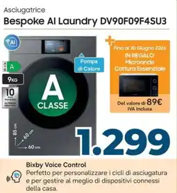 Sinergy SAMSUNG Asciugatrice Bespoke Al Laundry DV90F09F4SU3 offerta