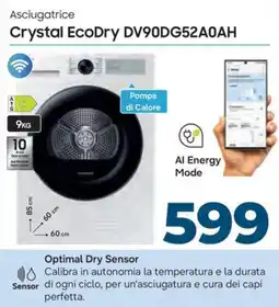 Sinergy SAMSUNG Asciugatrice Crystal EcoDry DV90DG52A0AH offerta