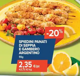 Spiedini panati di seppia e gambero argentino
