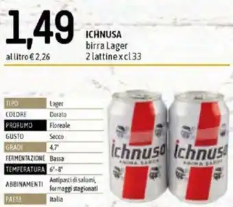 Famila Ichnusa Birra Lager 2 Lattine x 33 cl offerta