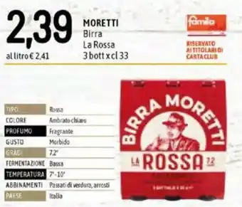 Famila Moretti Birra La Rossa 3 bott x 33 cl offerta